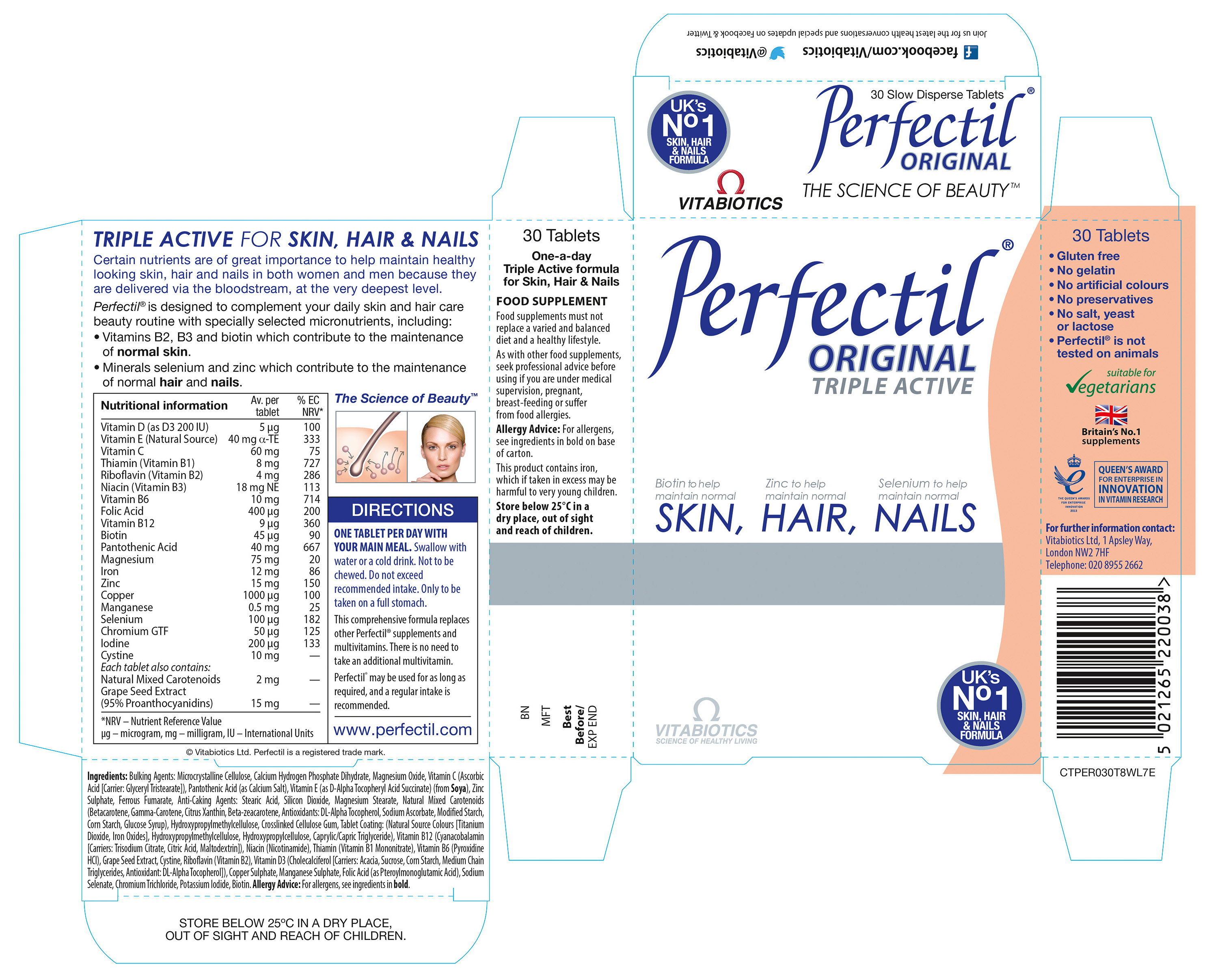 Vitabiotics Perfectil Original for Hair, Skin and Nails 30 tablets